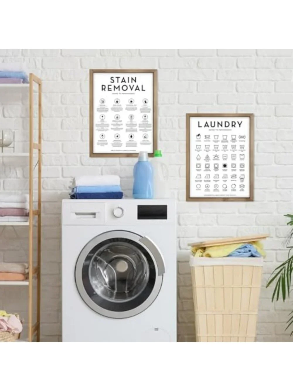 Rustic 2-Piece Laundry Room Wall Art Signs - Wooden Care Symbols & Stain Guide